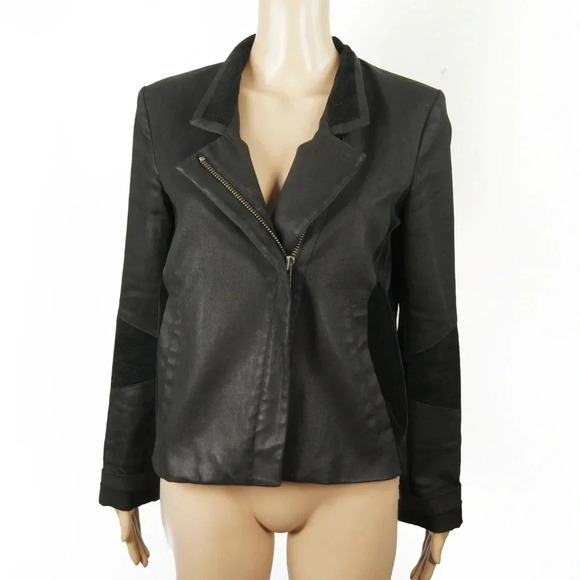 Helmut Lang Black Waxed Velvet Trim Moto Jacket - Picture 3 of 5